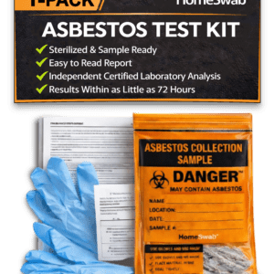Asbestos Test, Asbestos test kit with gloves and instructions.